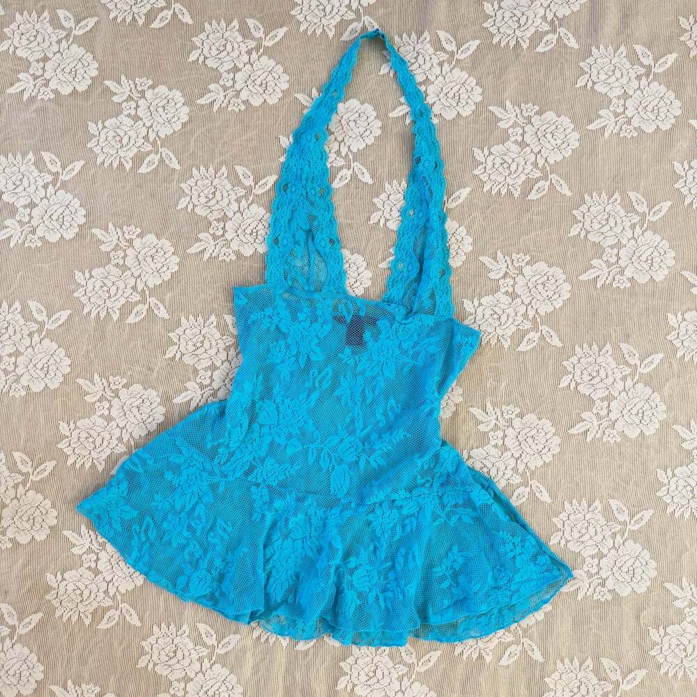 Victoria’s Secret Turquoise Floral Lace Halter Babydoll Top Size S/P